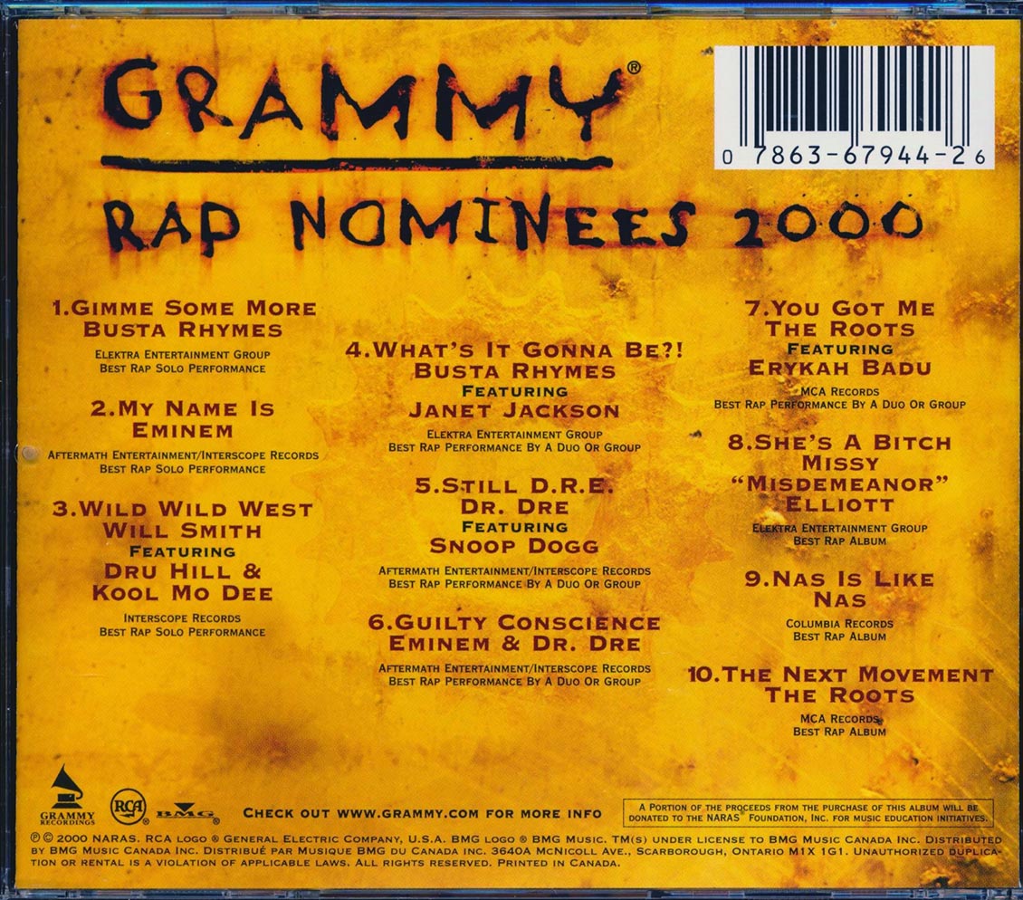 Grammy Rap Nominees 2000 By Nas Dr. Dre Snoop Dog Busta Rhymes Eminem ...