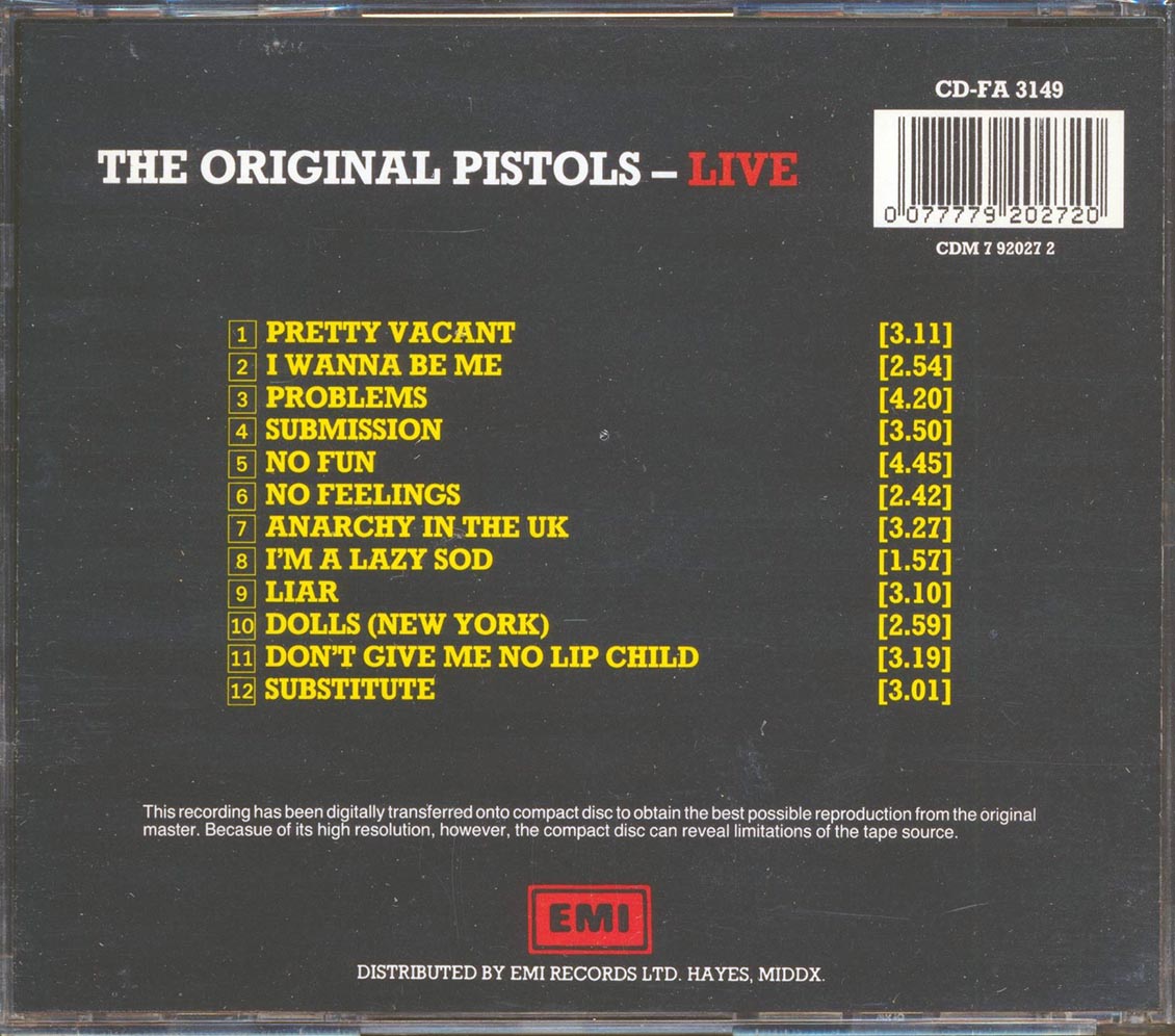 The Original Pistols Live Sex Pistols By The Original Pistols Cd With Discordia Taranto Ref