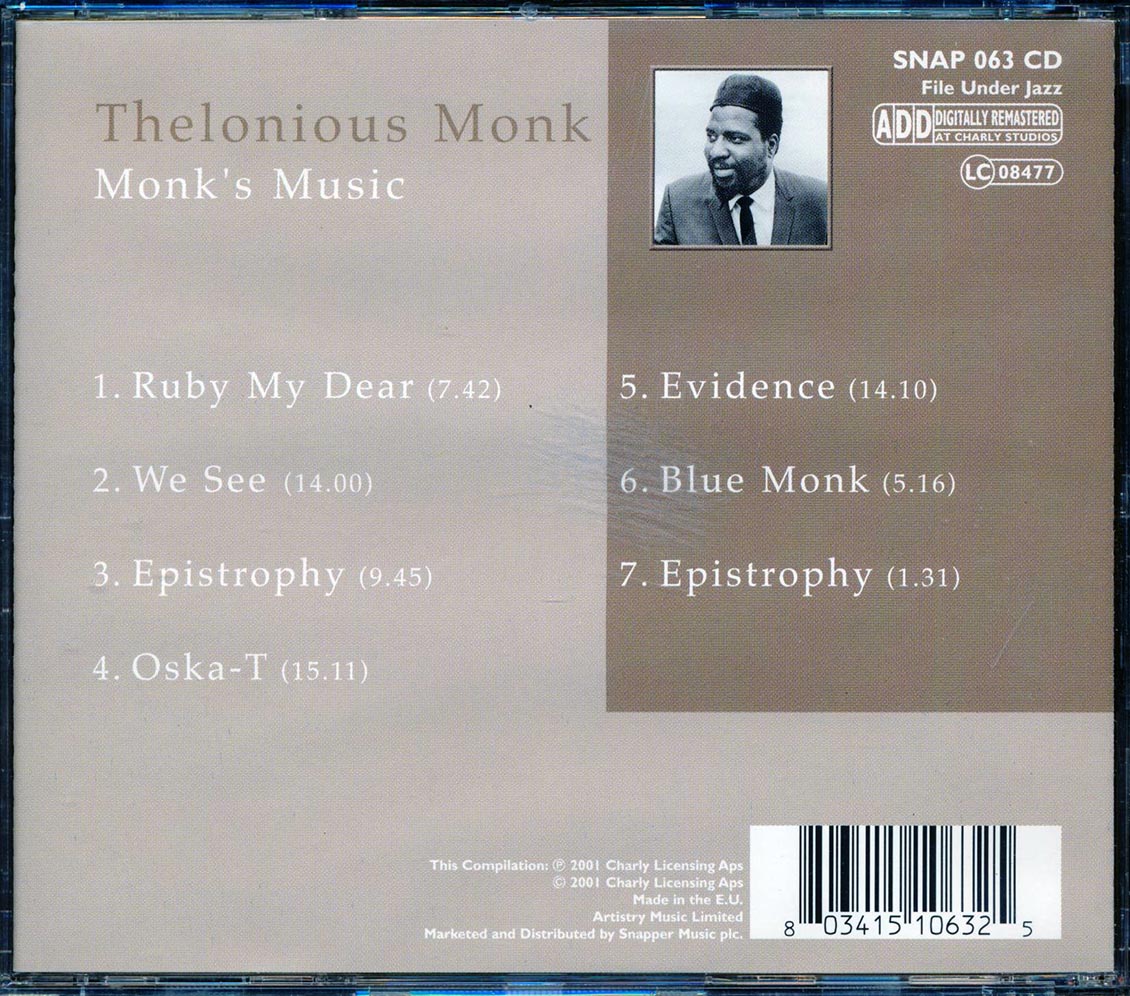 Monk's Music De Thelonious Monk, CD Chez Discordia-taranto - Ref:937379792